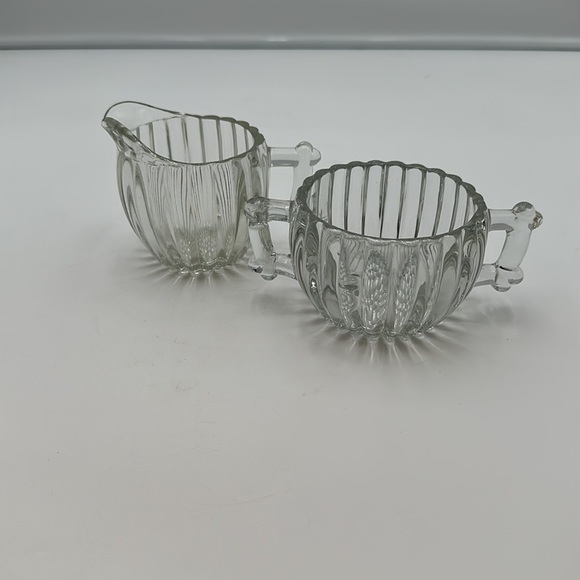 Jeannette Glass Clear Sugar Creamer Set Vintage Ribbed Hobnail Bottom - Picture 6 of 16